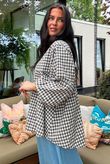 Nonni Gingham Bell Sleeve Peasant Blouse Chocolate